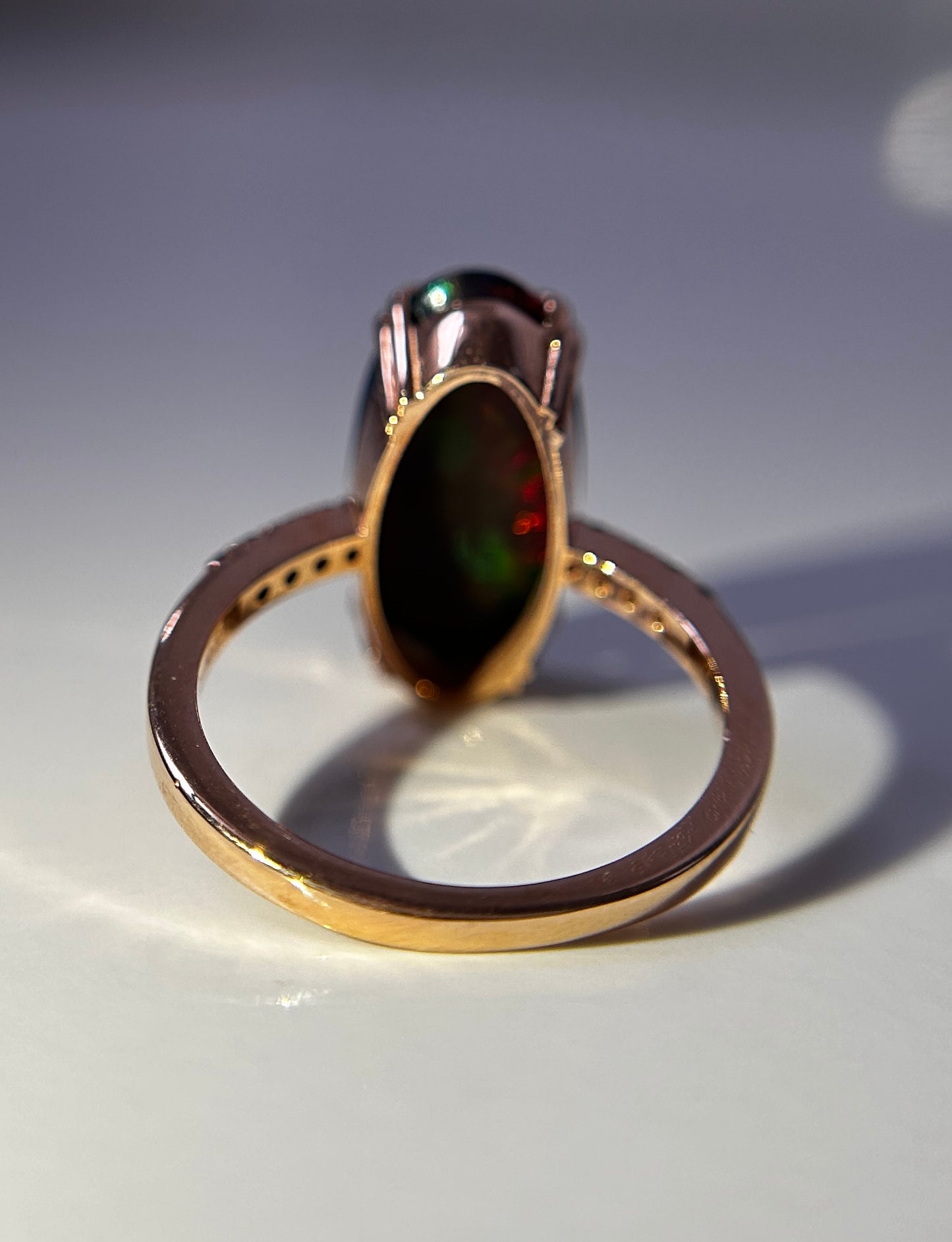 Beautiful Natural Black Opal Ring With Natural Blue Sapphire and 18k Gold