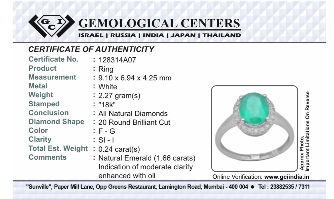 Beautiful Natural Emerald 1.66 CT With Natural Diamonds & 18k Gold