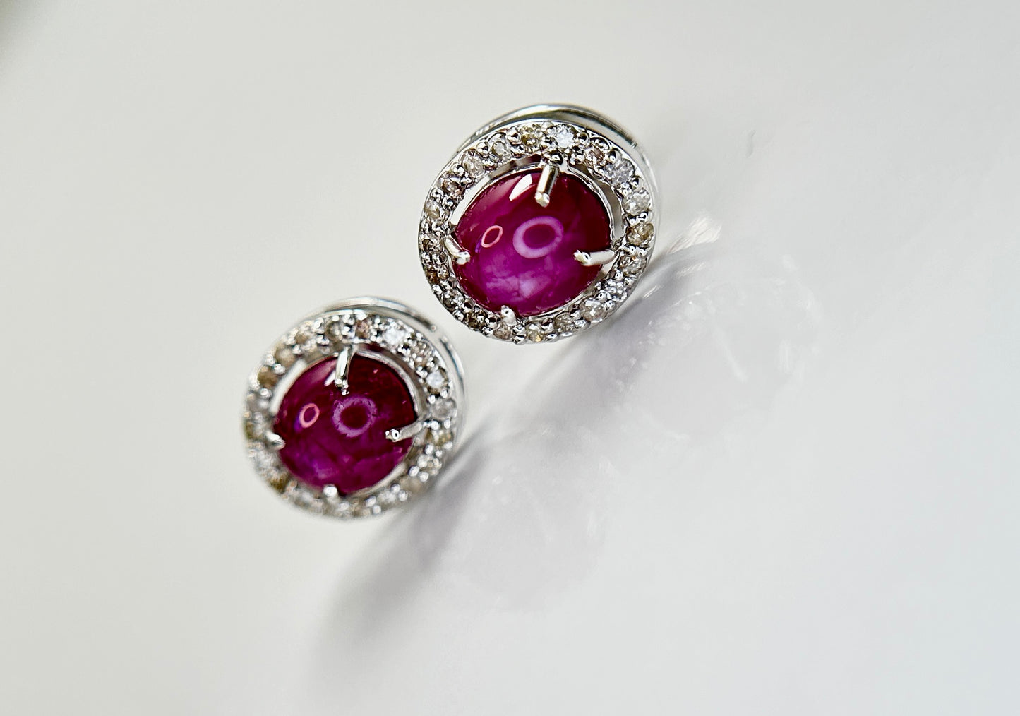 Beautiful Natural Star Ruby Earrings 3.21CT With Natural Diamonds & 18k Gold