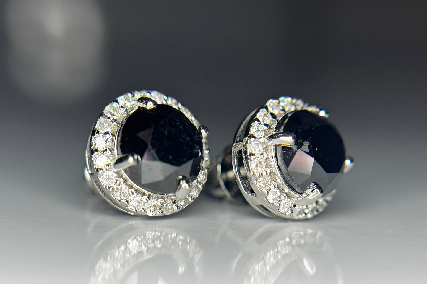 Beautiful Natural 3.84 CT Black Diamond Earrings Natural Diamonds & 18k Gold