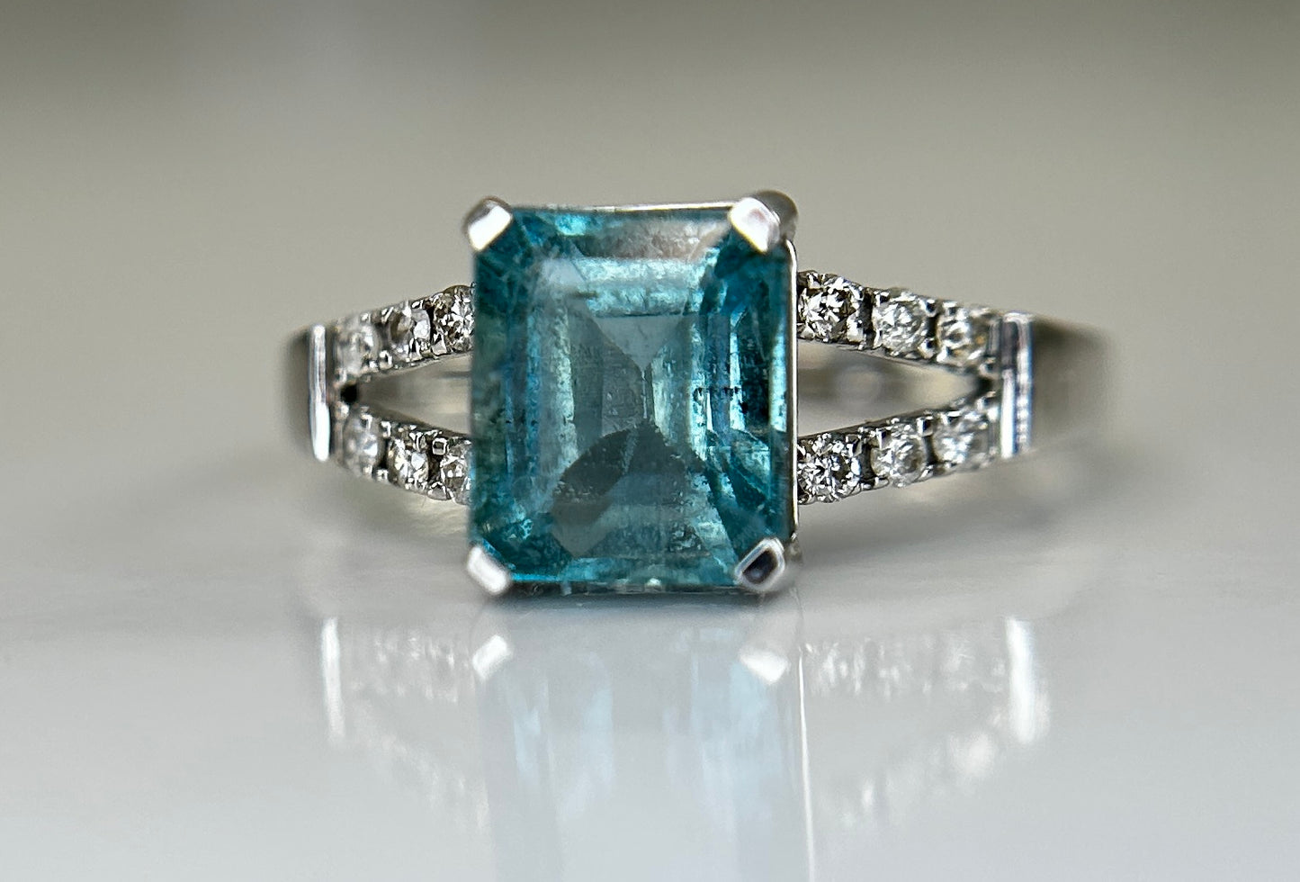 Beautiful Natural Rare Blue Emerald 2.39 CT With Natural Diamonds & 18k Gold