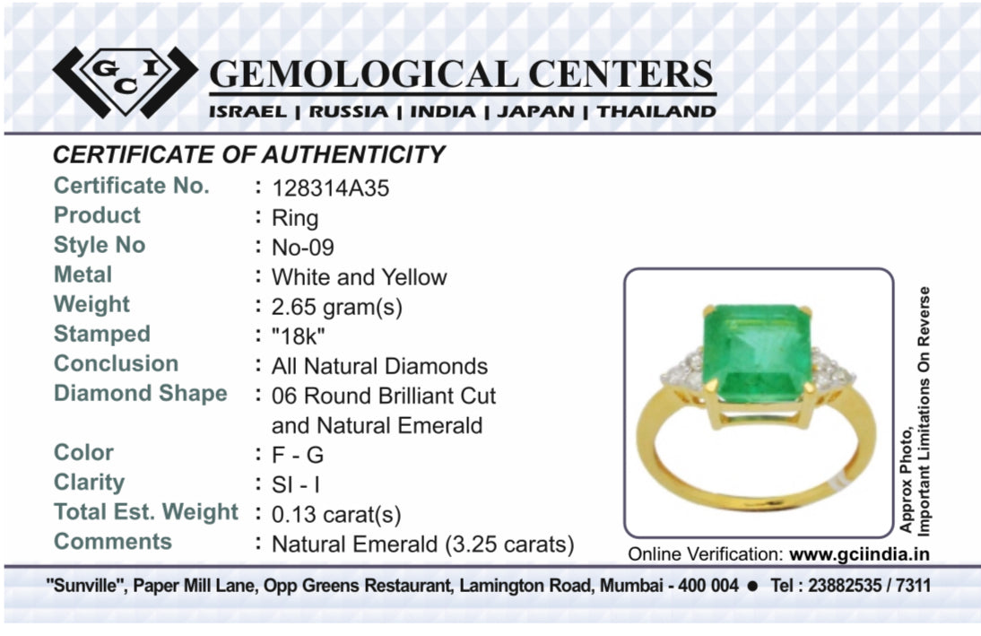 Beautiful Natural Emerald 3.25 CT With Natural Diamonds & 18k Gold