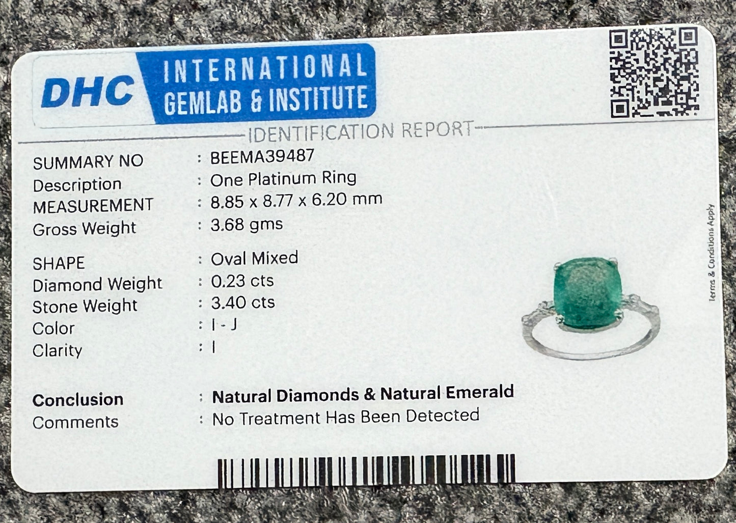 Beautiful 3.40 CT Natural Emerald Ring With Natural Diamonds & Platinum 950