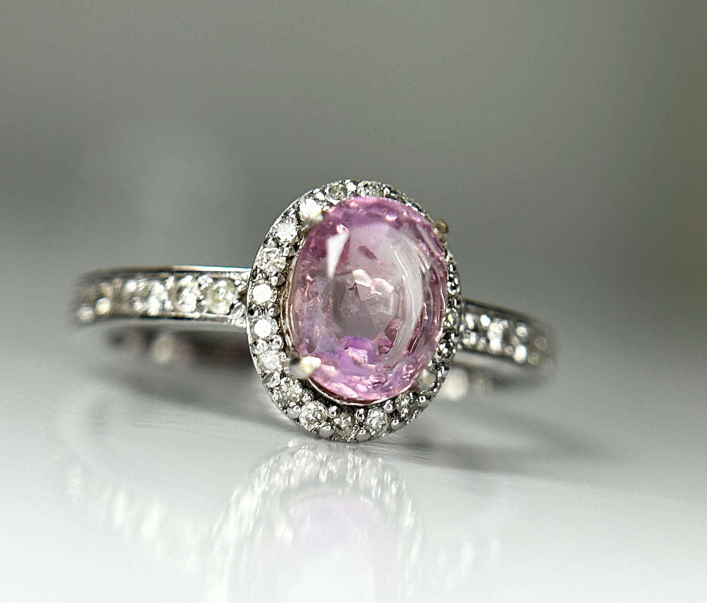 Beautiful Unheated/Untreated Ceylon Pink Sapphire With Diamonds & 18k White Gold