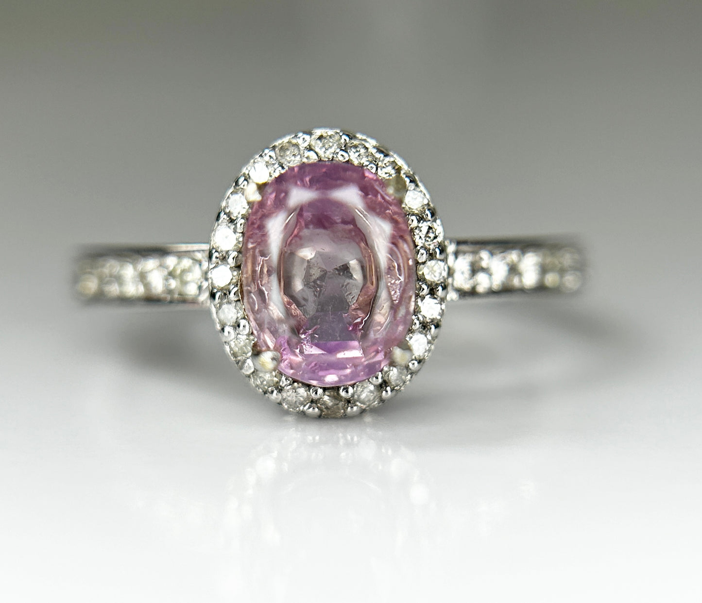 Beautiful Unheated/Untreated Ceylon Pink Sapphire With Diamonds & 18k White Gold