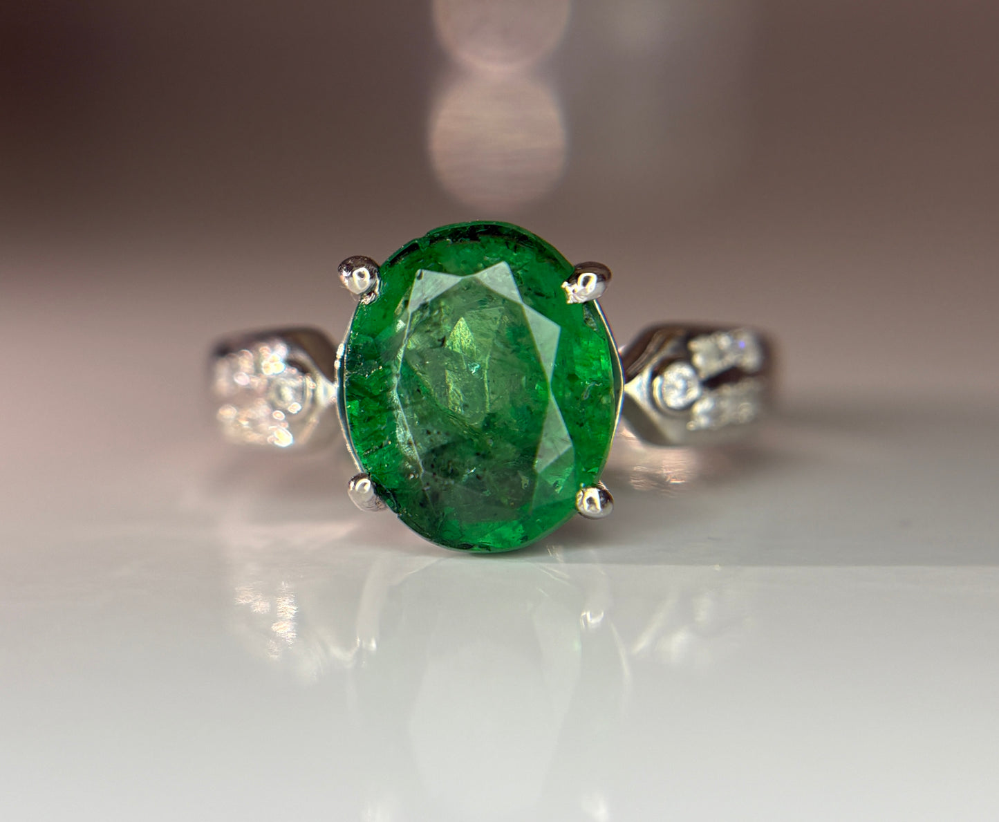 Beautiful 2.90 CT Natural Emerald Ring With Natural Diamonds & Platinum 950