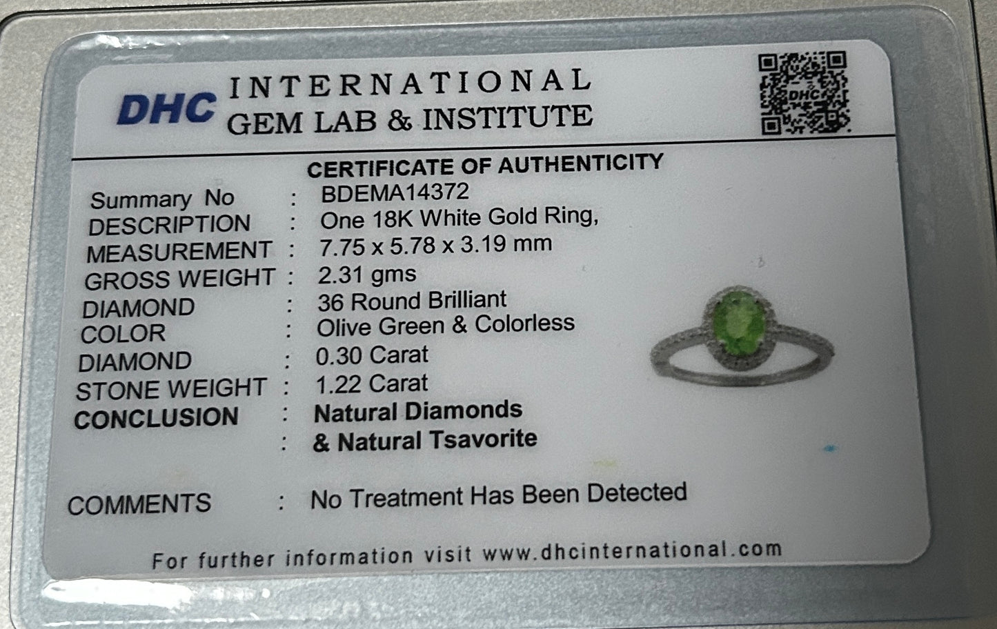 Beautiful 1.22 CT Natural Tsavorite Garnet With Natural Diamonds & 18k Gold