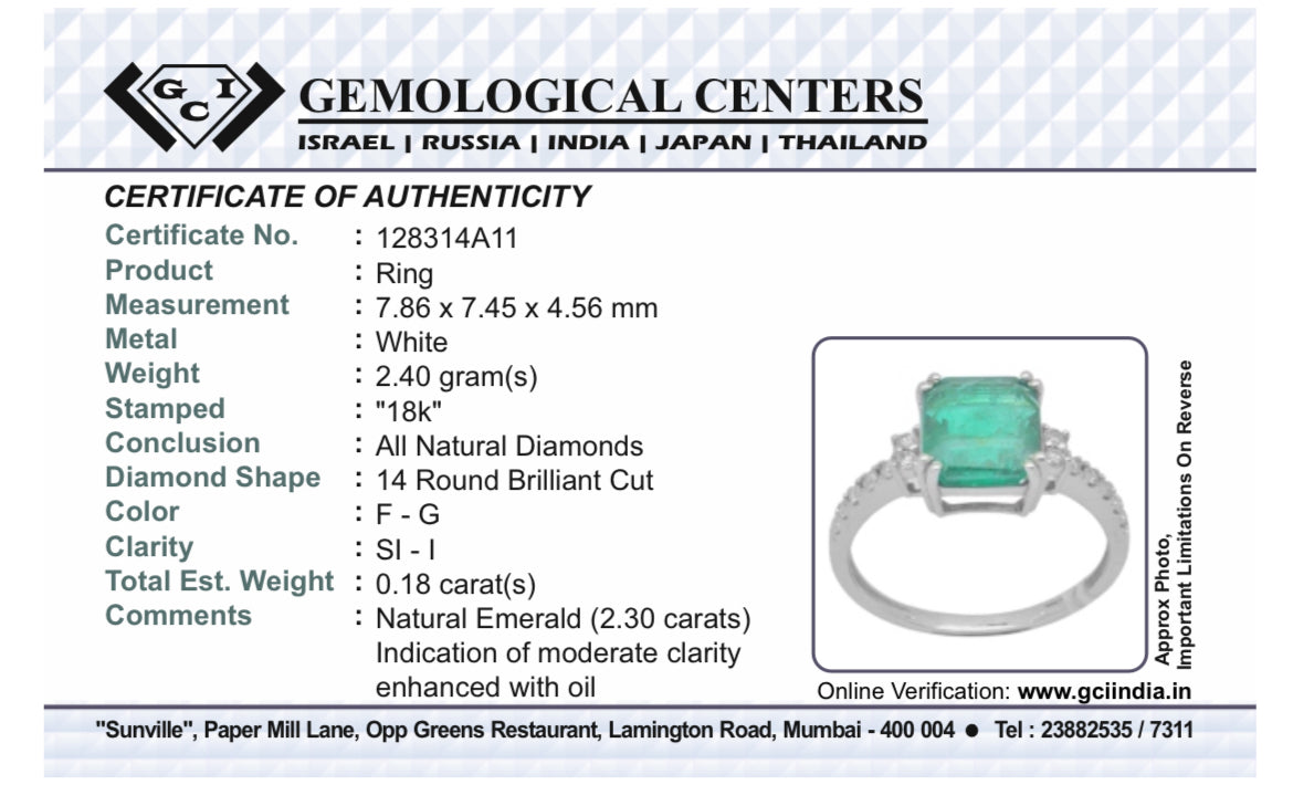 Beautiful Natural Emerald 2.30 CT With Natural Diamonds & 18k Gold