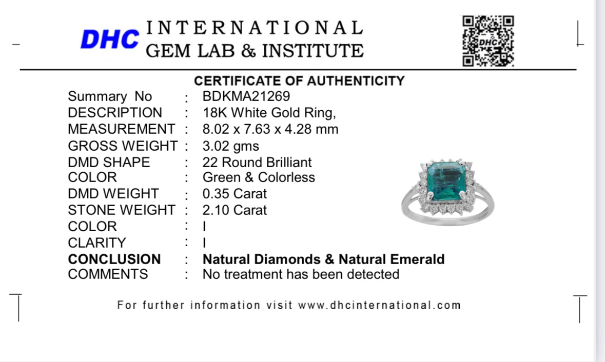 Beautiful 2.10 CT Natural Emerald With Natural Diamonds & 18k Gold