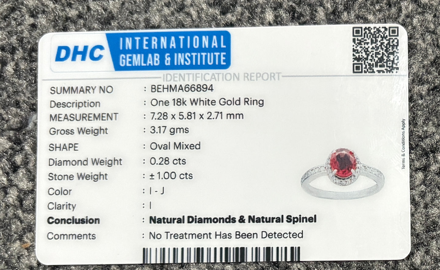 Beautiful Natural 1.00 Ct Spinel Ring With Diamonds and 18k Gold