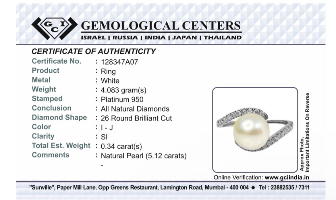 Beautiful 5.12 CT South Sea Pearl With Diamonds & 950 Platinum Ring