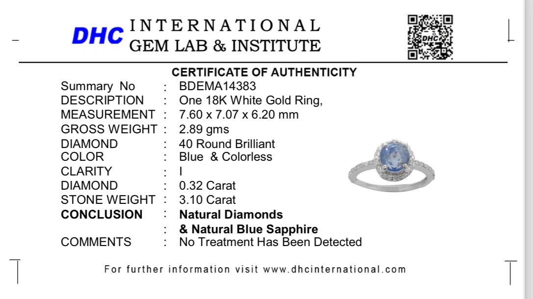 Beautiful 3.10 CT Unheated Ceylon Blue Sapphire With Natural Diamonds & 18k Gold